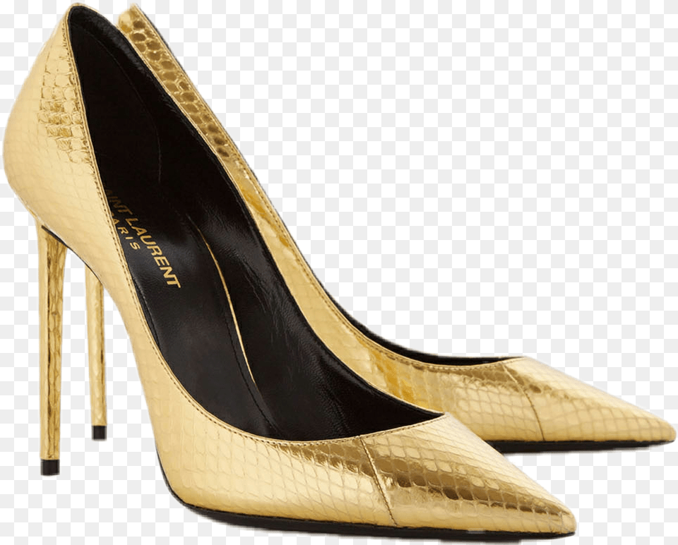Shoes Gold Pumps Courtshoes Highheels Saintlaurent Basic Pump, Clothing, Footwear, High Heel, Shoe Free Transparent Png
