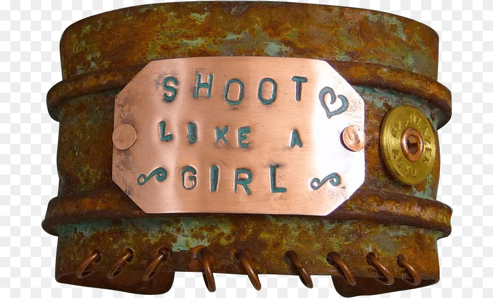 Shoot Like A Girl Bullet Cuff Bracelet A Fun Cuff Bracelet Belt, Corrosion, Rust, Person, Skin Png Image