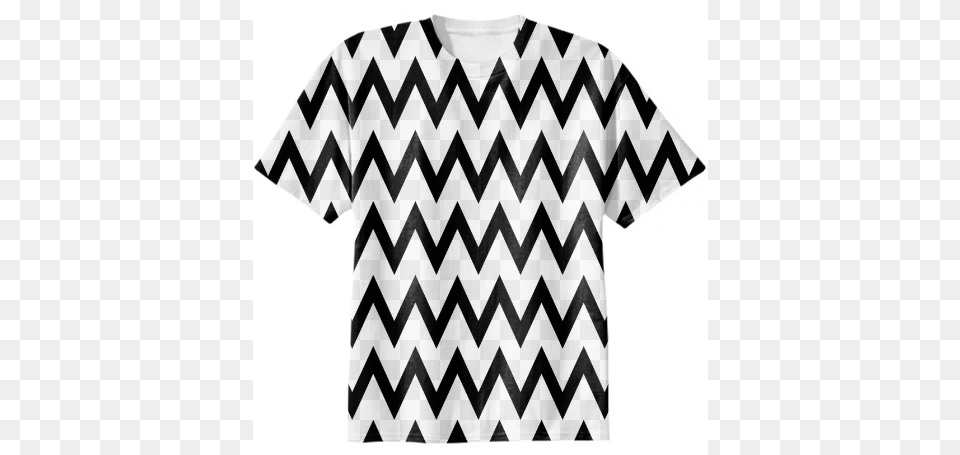 Shop Black And White Geometric Waves Pattern Cotton T Shirt, Clothing, T-shirt Png Image