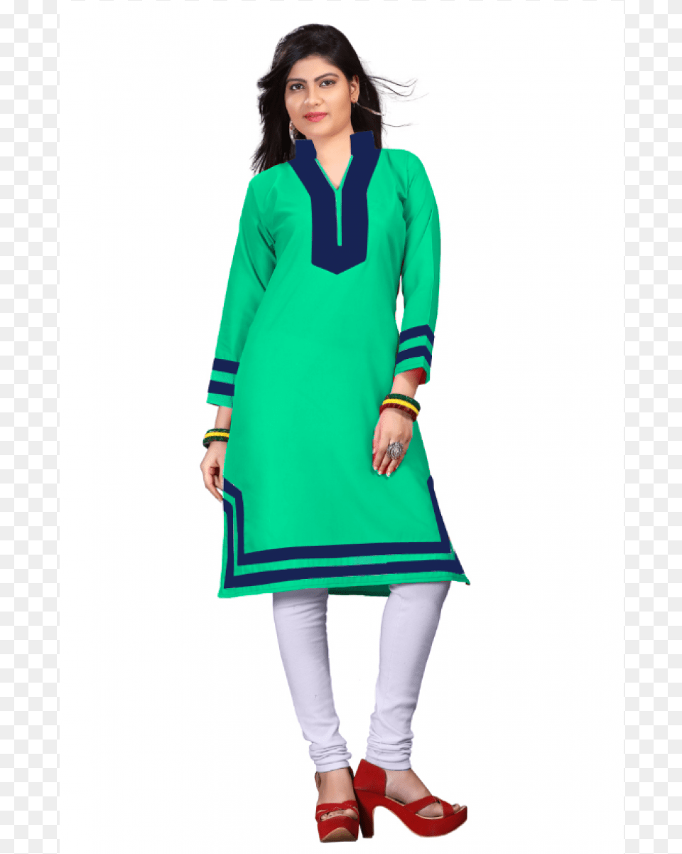 Shop Designer Green Cotton Kurti Green Cotton Ethnic Costume, Clothing, Sleeve, Long Sleeve, Person Free Png Download
