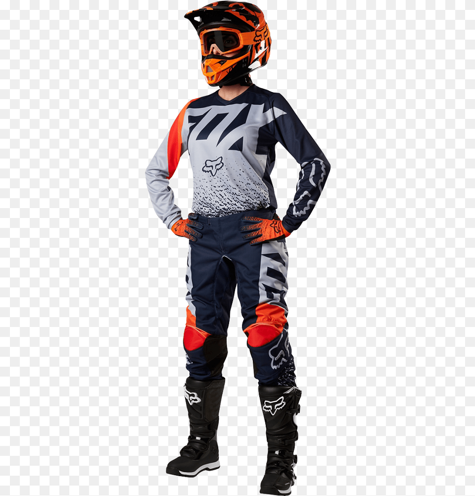 Shop For The Fox Racing 180 Greyorange In From Our Fox Womens, Clothing, Costume, Person, Helmet Png Image