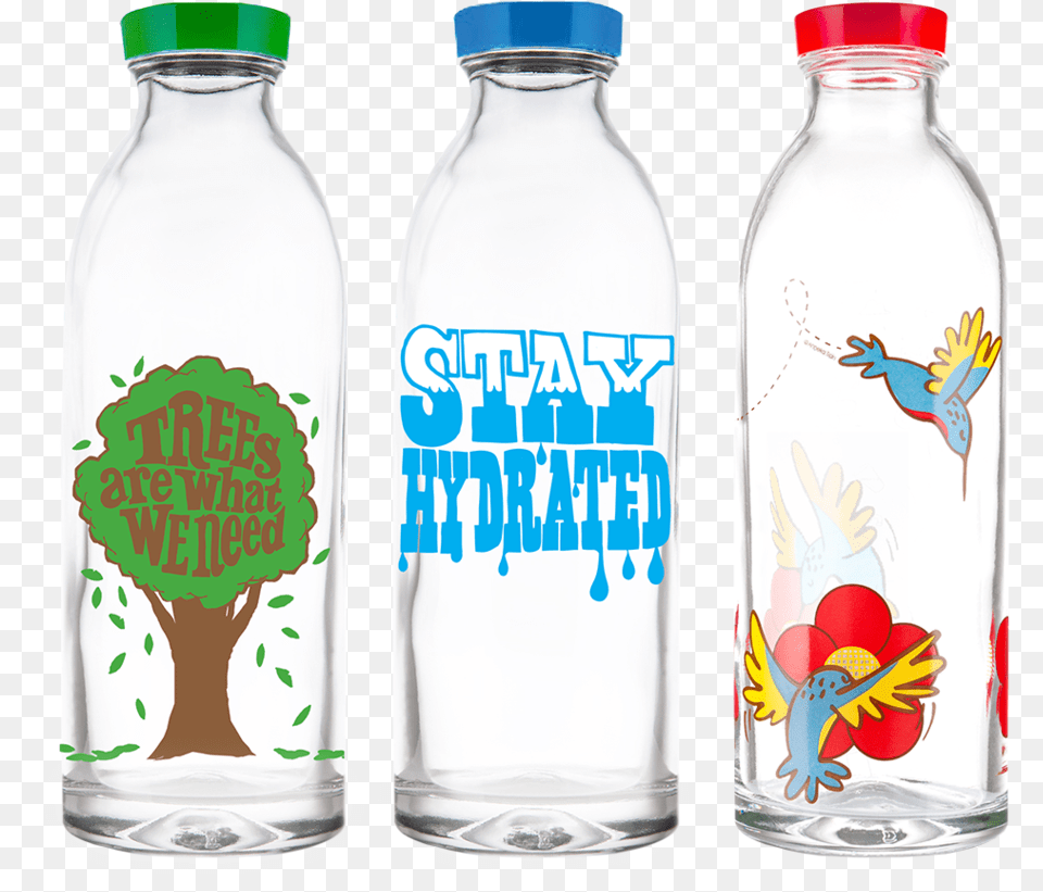 Shop Glass Water Bottles Set Of 3 U2013 Faucet Face Stay Hydrated Water Bottle, Jar, Beverage, Milk, Water Bottle Free Png Download