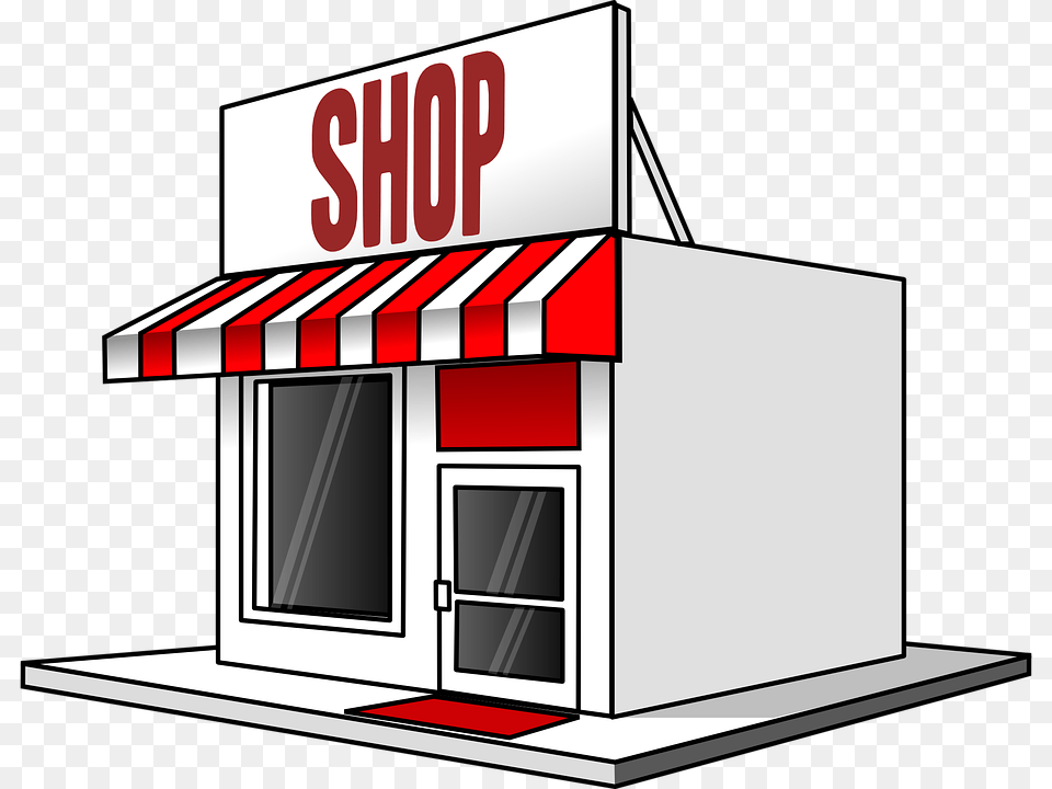 Shop Store Sale Shopping Building Red Awning Retailer Clipart, Canopy, Scoreboard, Indoors Free Transparent Png