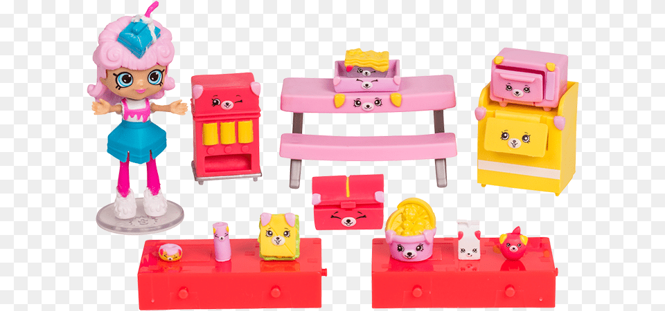 Shopkins Happy Places Season 3 Hungry Puppy Cafeteria Shopkins Happy Places Saeson, Toy, Doll, Furniture, Bottle Png Image