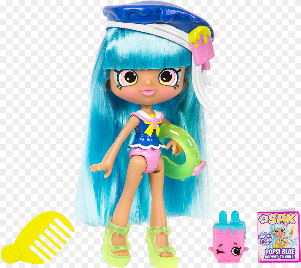 Shopkins Shoppies Beach Style Popsi Blue, Toy, Doll, Person, Head Free Transparent Png