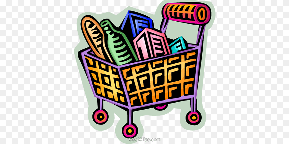 Shopping Cart Filled With Food Royalty Vector Clip Art, Device, Grass, Lawn, Lawn Mower Png Image