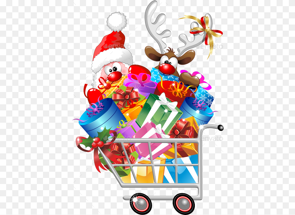 Shopping Cart Santa Reindeer Shopping Cart, Performer, Person, Dynamite, Weapon Png