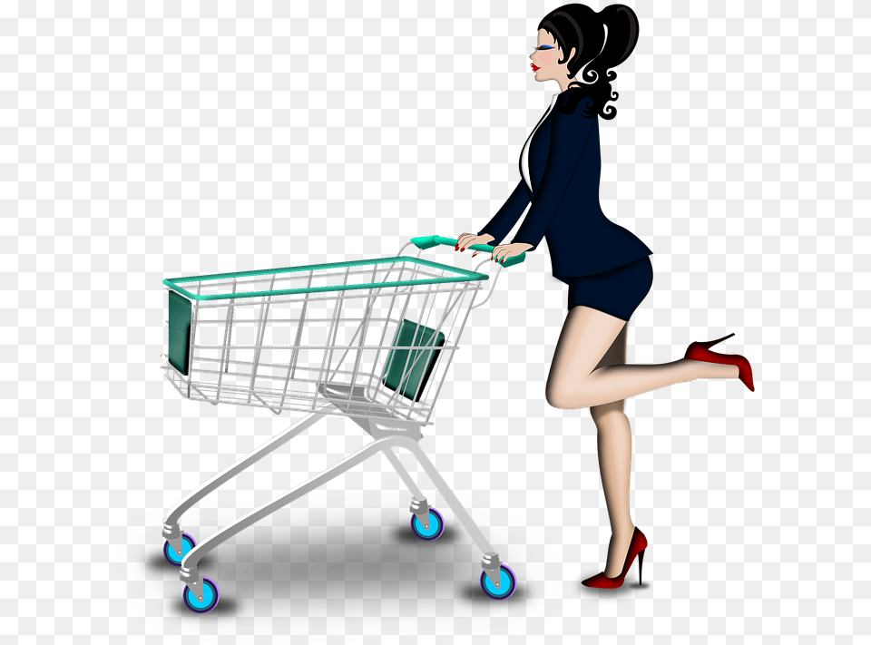 Shopping Truck Shop Supermarket Truck Metal Woman Girl Shopping With Trolley, Adult, Person, Female, Shopping Cart Free Png Download