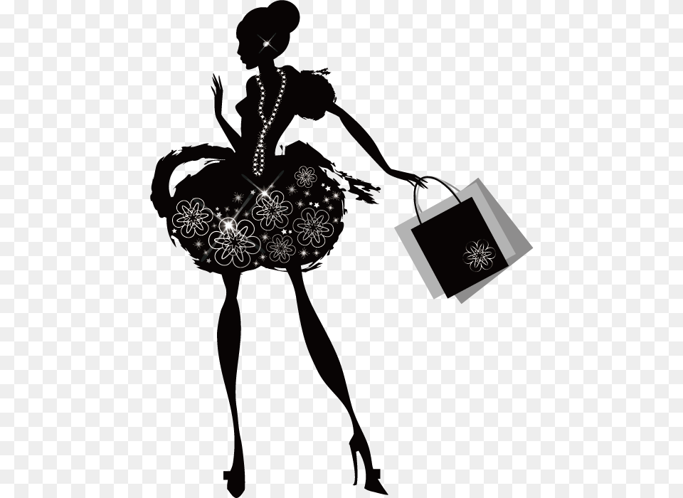 Shopping Woman Fashion Silhouette Sketch Black Woman Shopping Silhouette, Accessories, Bag, Handbag, Stencil Png Image