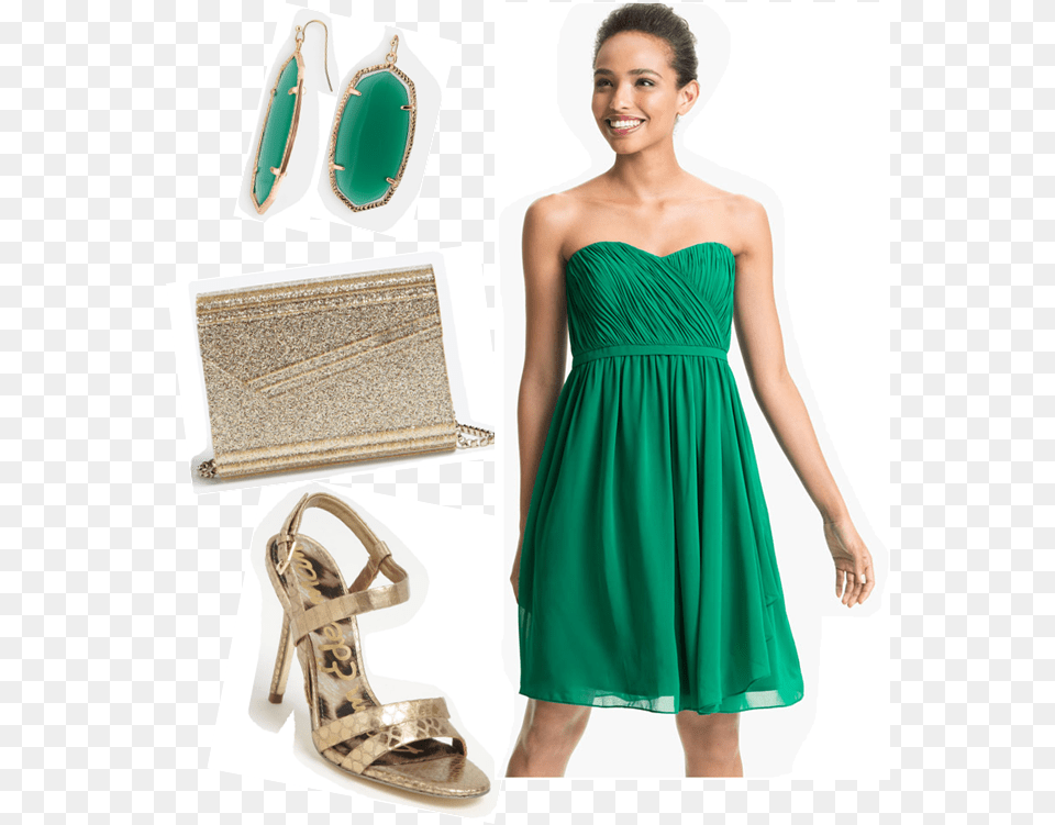 Short Green Strapless Dress, Shoe, Clothing, Evening Dress, Sandal Free Png Download