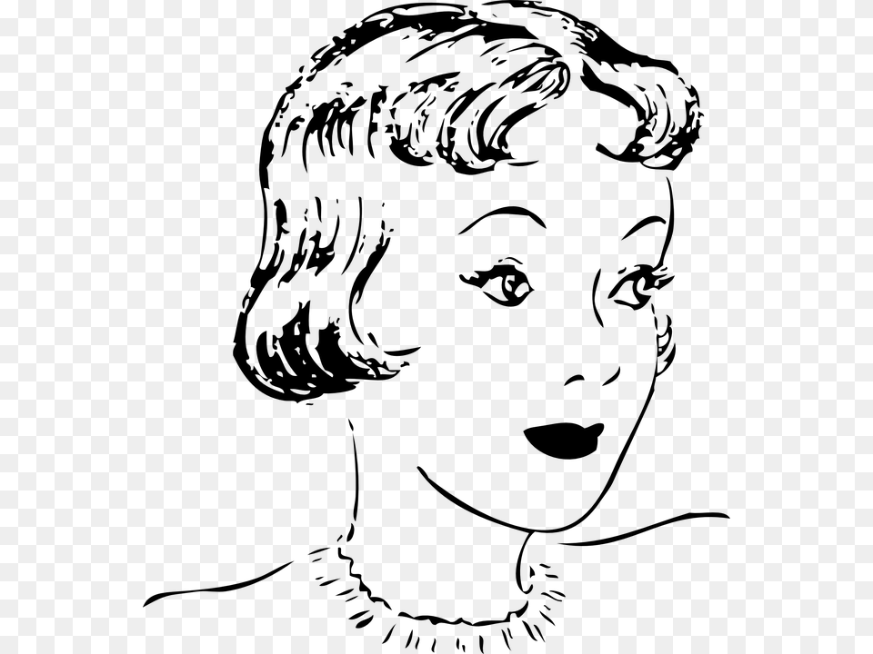 Short Hair Girl Clipart Black White, Gray Png