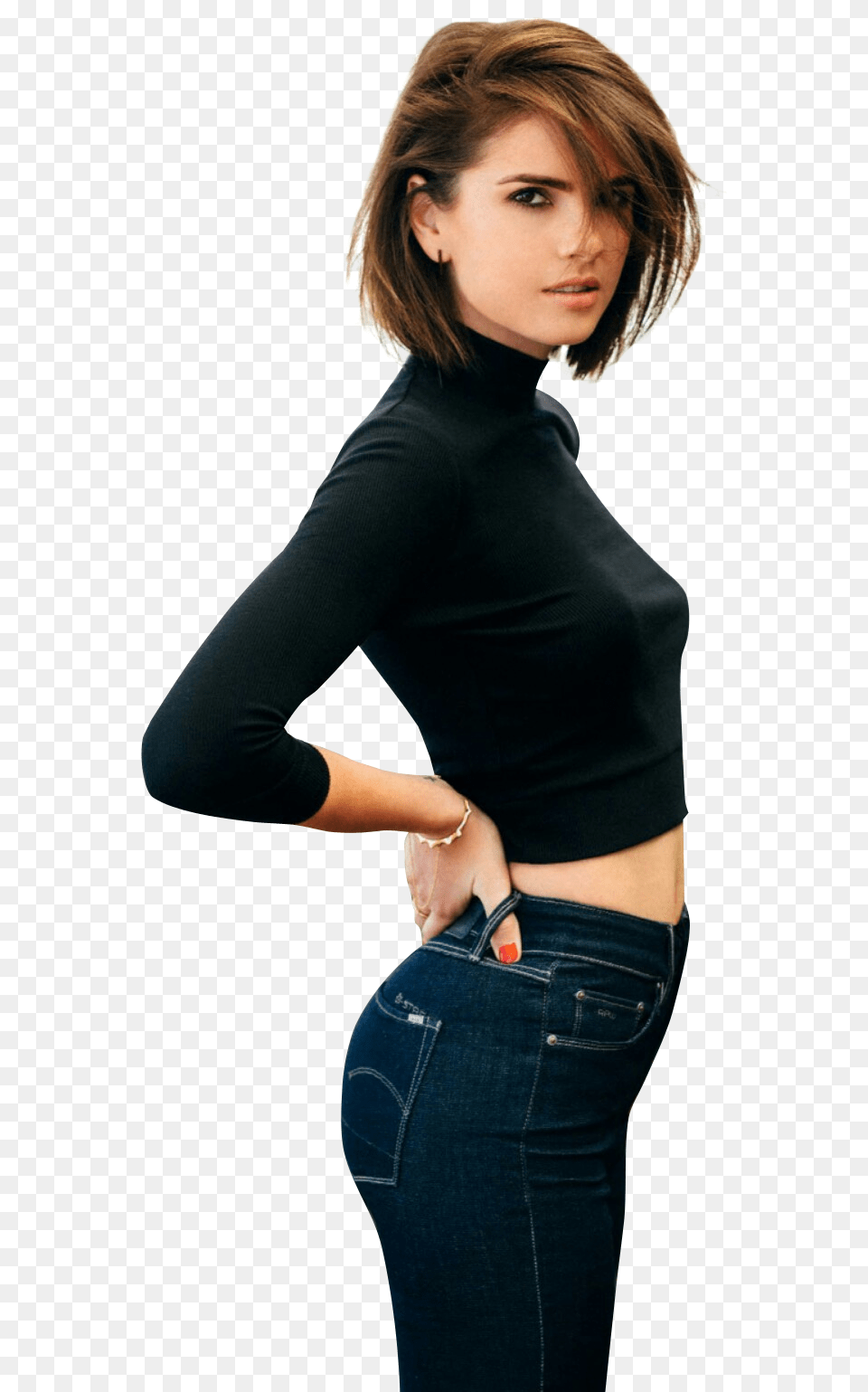 Short Hair Shelley Hennig Looking Beautiful In Bello Shelley Hennig Teen Wolf Short Hair, Sleeve, Pants, Clothing, Long Sleeve Free Png