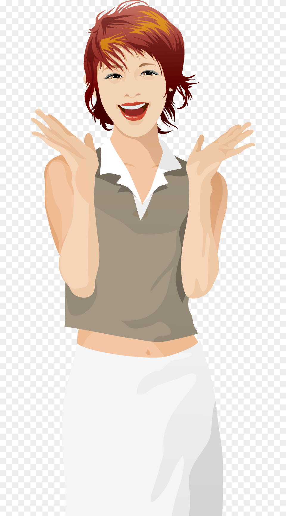 Short Haired Beauty Material Hand To Vector Laugh Clipart Illustration, Blouse, Clothing, Adult, Female Png