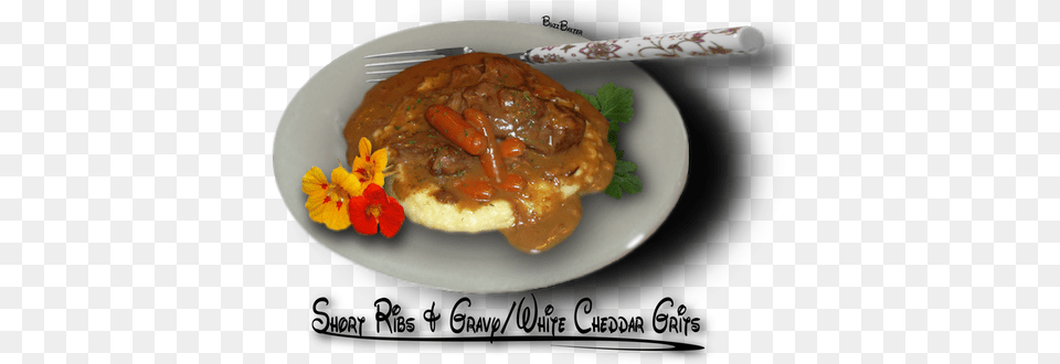 Short Ribs And Gravy With White Cheddar Grits Short Ribs, Curry, Dish, Food, Food Presentation Png Image