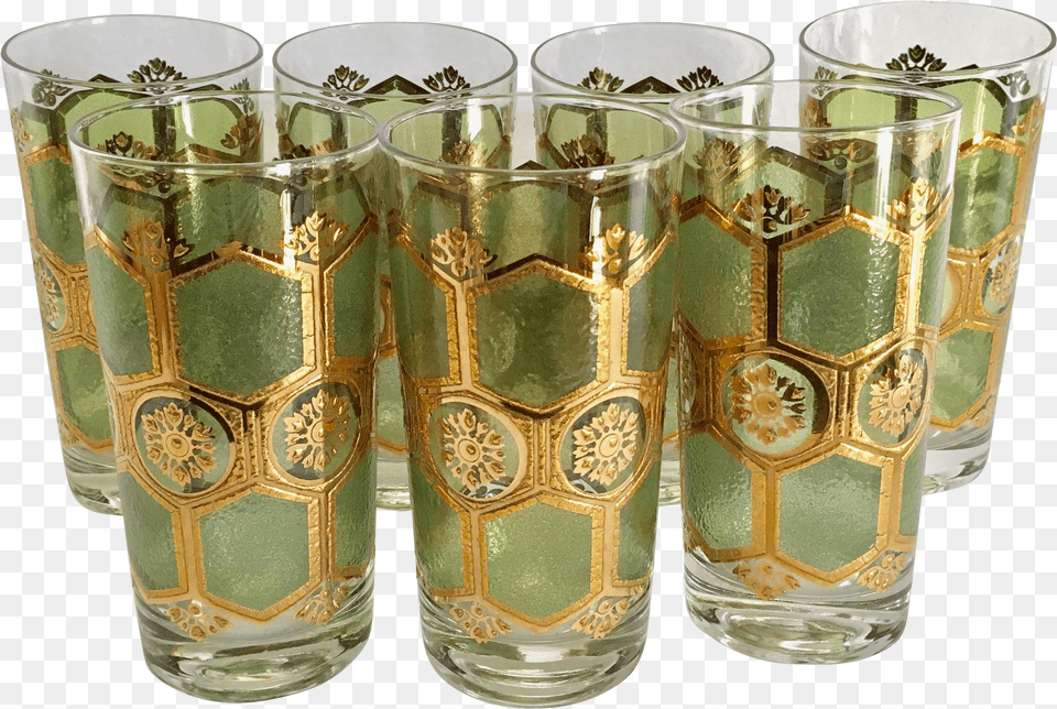 Shot Clipart Pasinski Washington Glassware Gold With Aqua Blue Flowers, Glass, Cup Free Png Download