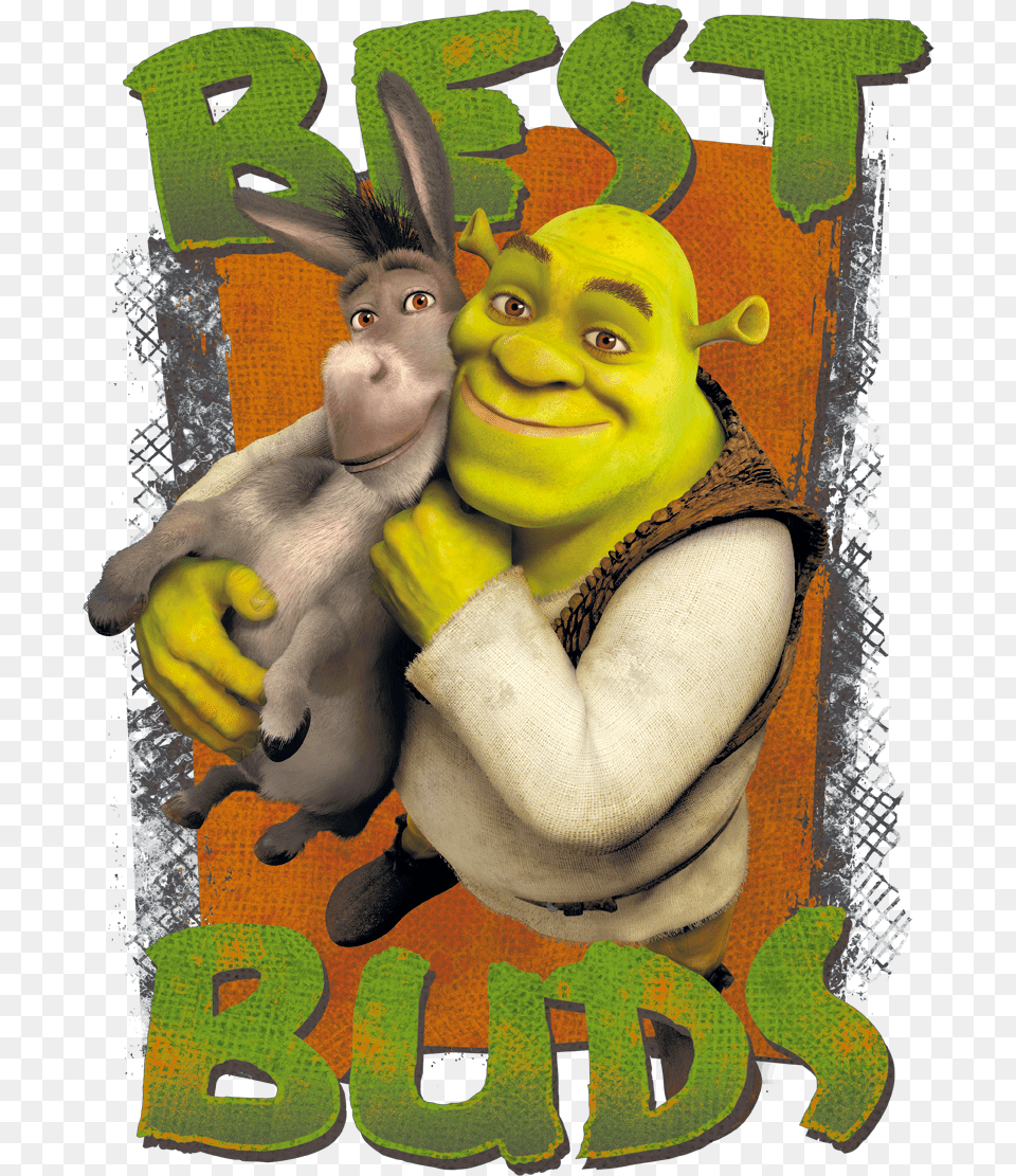 Shrek Buds Juniors T Shirt Shrek And His Donkey, Advertisement, Poster, Monkey, Mammal Free Png