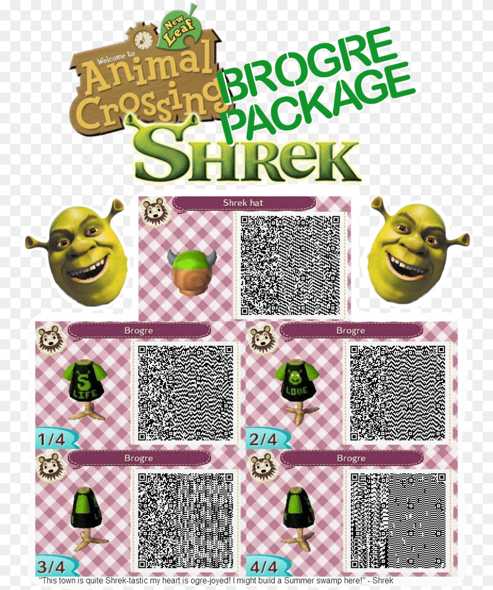 Shrek Face Shrek Qr Codes Animal Crossing Halloween Animal Crossing Dirt Qr, Text, Baby, Person, Head Free Transparent Png