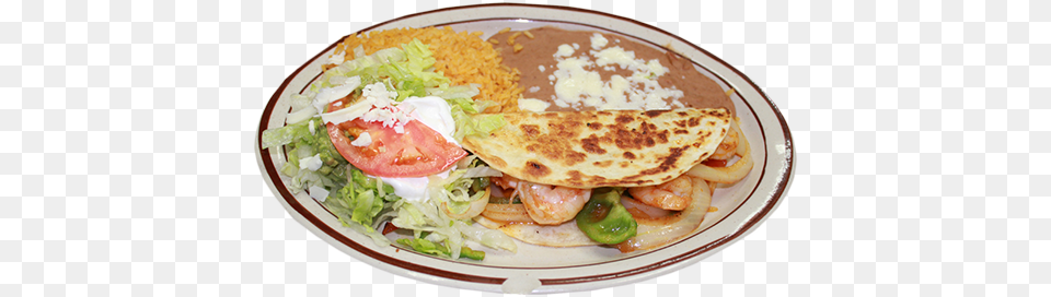 Shrimp Fajita Quesadilla Shrimp Quesadilla With Rice And Beans, Bread, Food, Meal, Dining Table Png