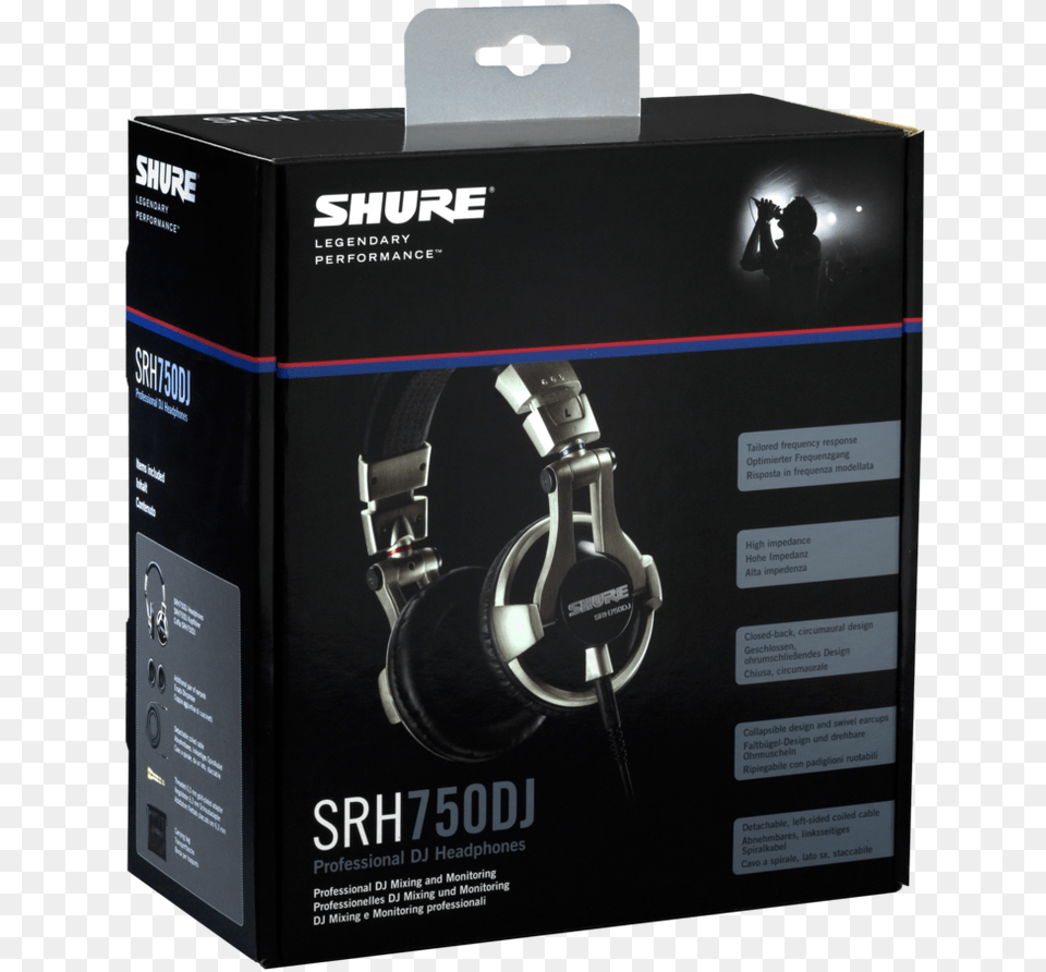 Shure Srh750dj Professional Dj Headphones Box, Electronics, Person, Adapter Png Image