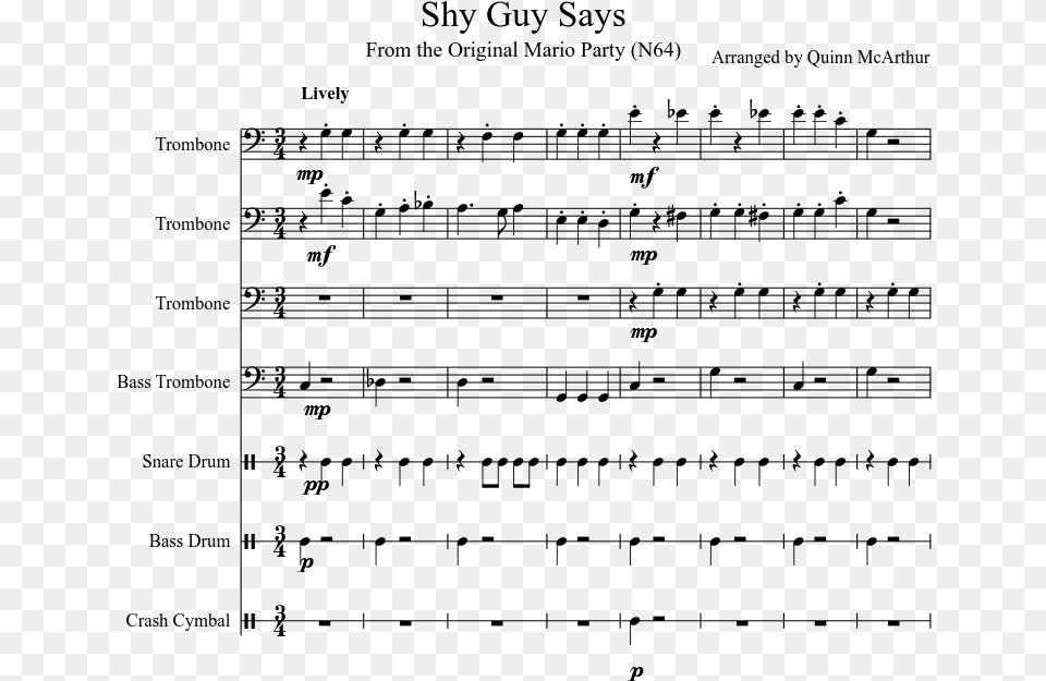 Shy Guy Says Sheet Music Composed By Arranged By Quinn Mario World Sheet Music Trombone, Gray Free Png