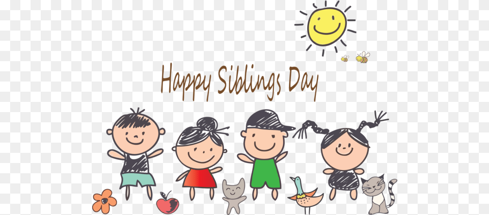 Siblings Day Cartoon People Text For Happy Happy Siblings Day 2020, Person, Book, Publication, Baby Free Png Download