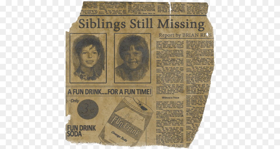 Siblings Missing Newspaper Official The Forest Wiki Missing Child Newspaper Article, Text, Female, Girl, Person Png Image