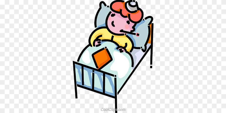 Sick Child Laying In Bed Royalty Free Vector Clip Art Illustration, Furniture, Baby, Person Png Image