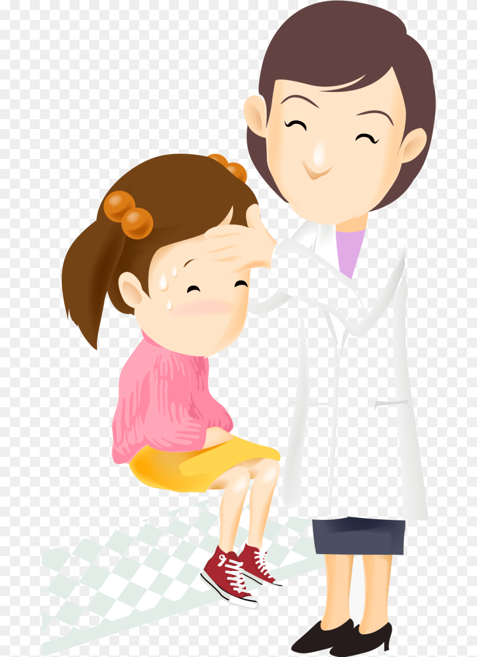 Sick Person Mother Vector Child Care Cartoon Cliparts Gambar Dokter Anak Kartun, Baby, Face, Head, Clothing Png Image