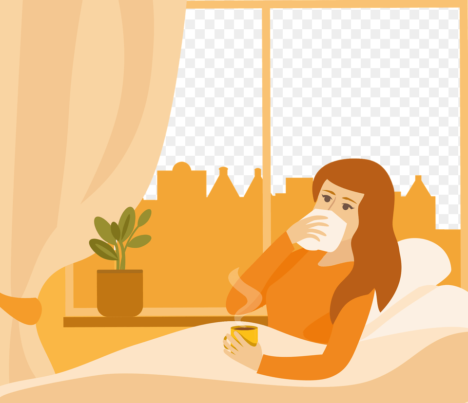 Sick Woman In Bed, Person, Reading, Plant, Adult Free Png Download