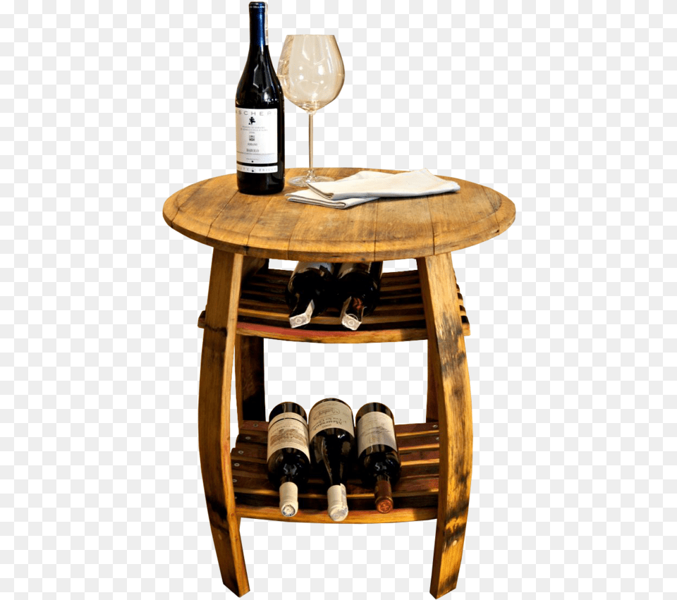 Side Table From An Old Wine Barrel Table Of Wine, Alcohol, Beverage, Bottle, Liquor Free Png Download