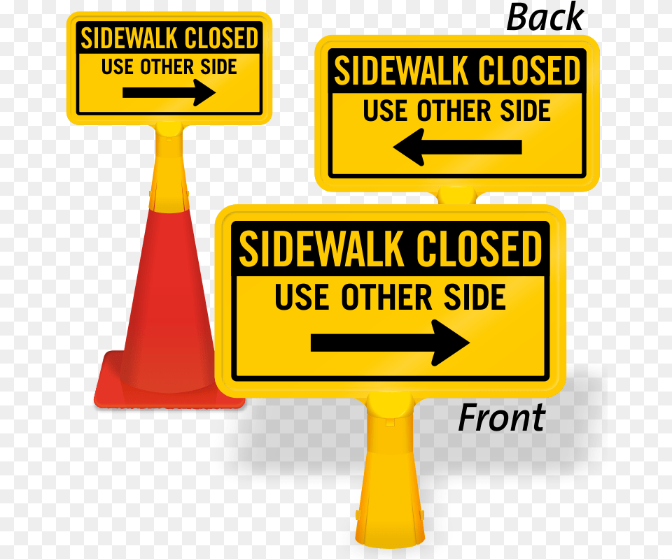 Sidewalk Closed Arrow Coneboss Sign Stop Here Wait For Gate To Open, Symbol, Road Sign Png Image