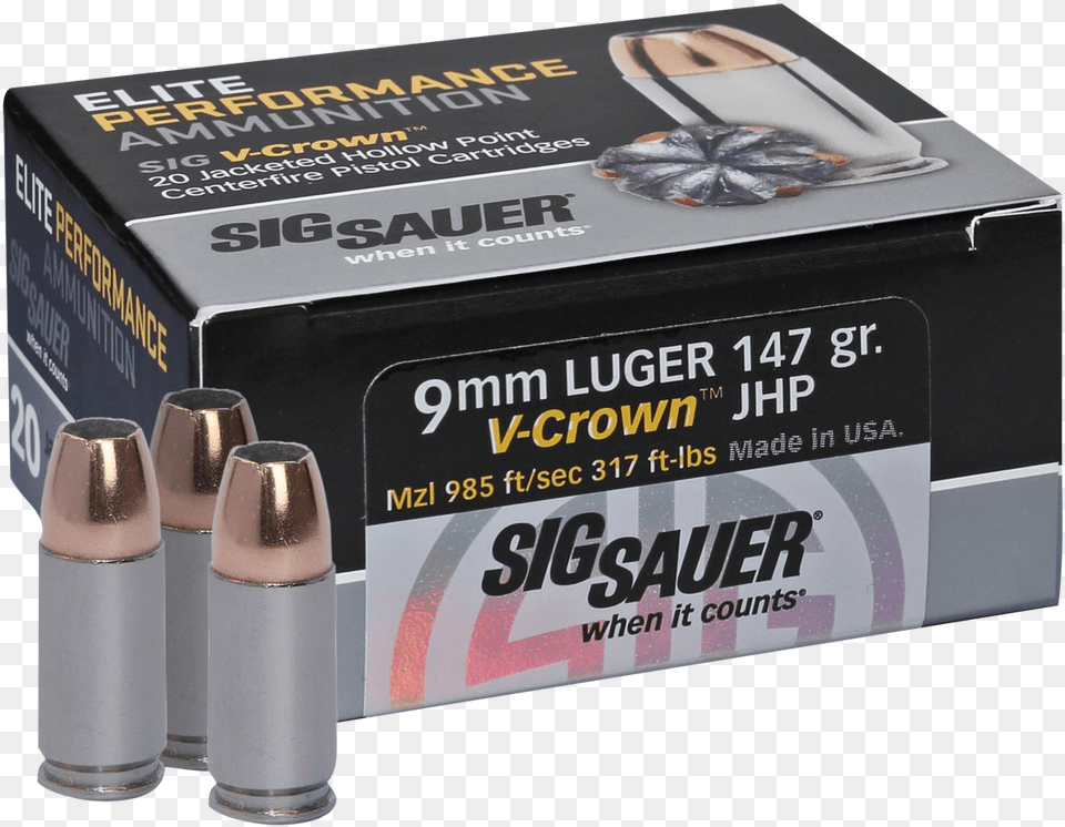 Sig Sauer E9mma320 Elite V Crown 9mm Luger 147 Gr Jacketed Sig Sauer 45 Hollow Point, Ammunition, Weapon, Bullet, Cosmetics Png