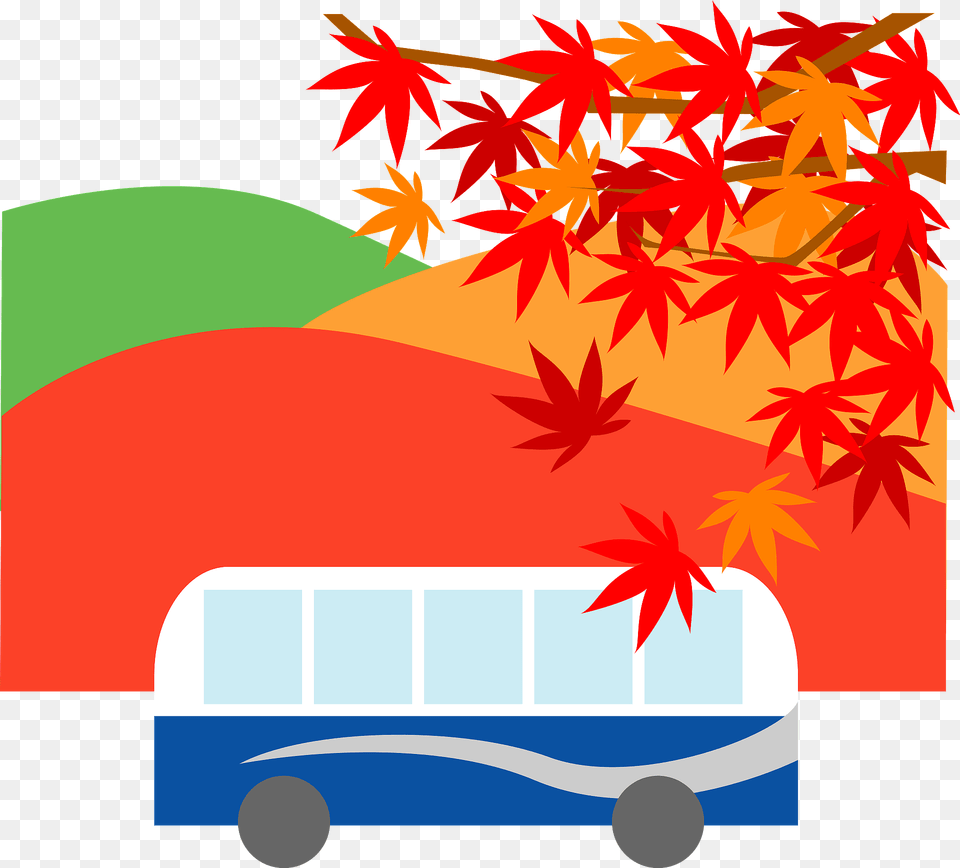 Sightseeing Bus In The Autumn Clipart, Leaf, Plant, Tree, Transportation Free Png