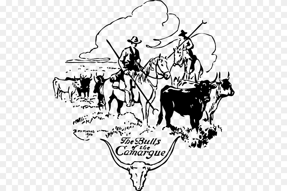 Sign Outline Field Cow Horses Riding Boys Bulls Cattle Drive Clip Art, Person, Animal, Livestock, Mammal Free Png Download