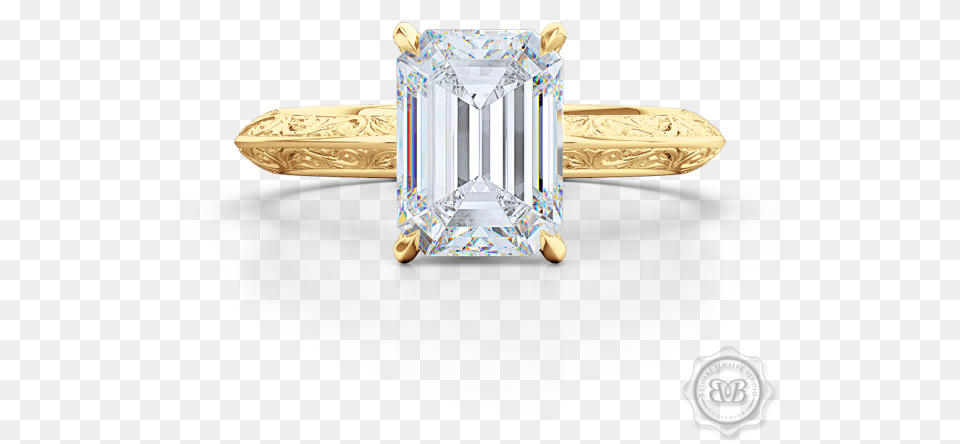 Signature Solitaire Engagement Ring Featuring An Emerald Yellow Gold Emerald Cut Engagement Rings On Hand, Accessories, Diamond, Gemstone, Jewelry Free Png