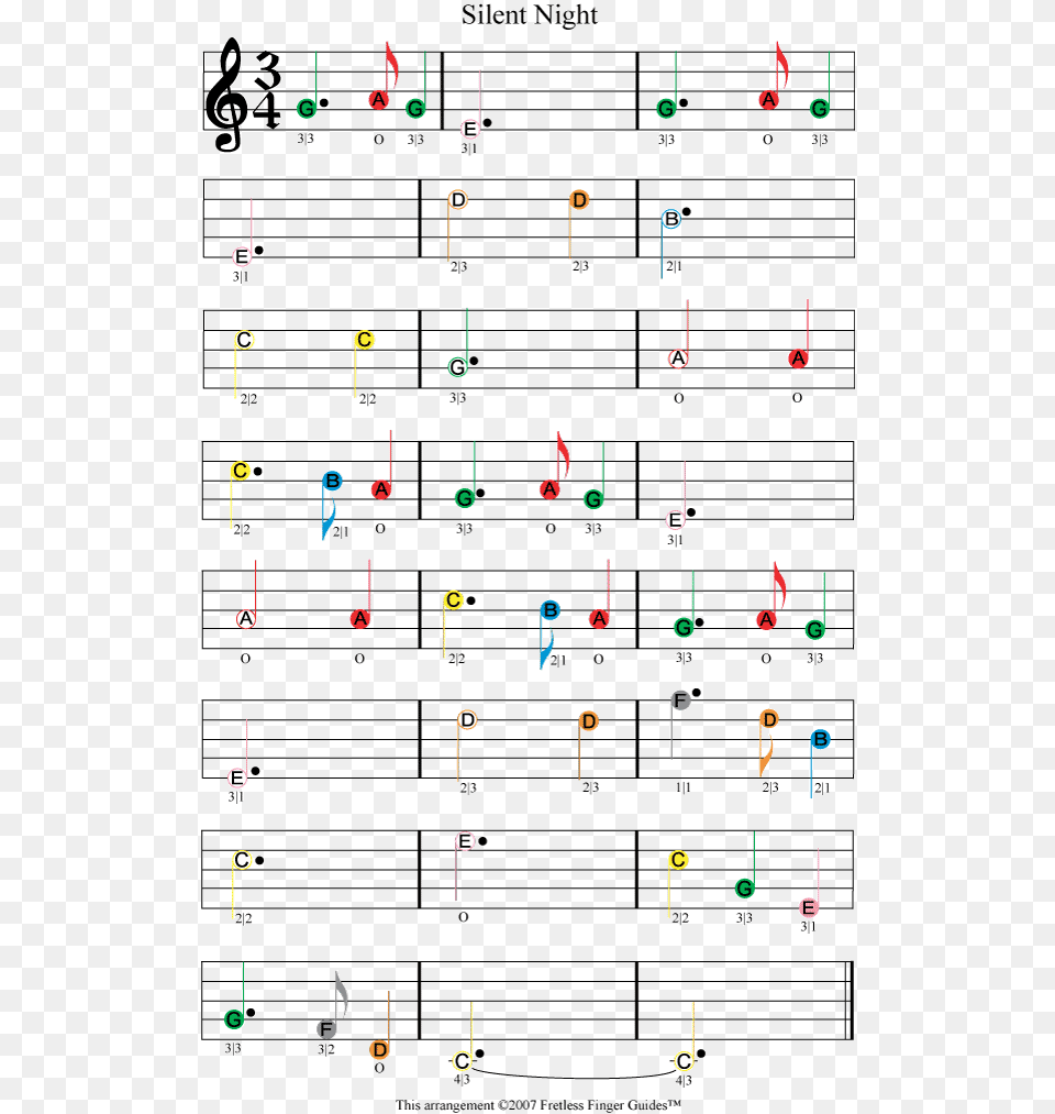 Silent Night Easy Color Coded Violin Sheet Music Silent Night On Viola Easy, Sheet Music Free Png