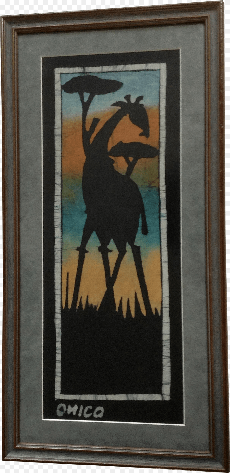 Silhouette African Sunset Giraffe Safari Batik Painting Picture Frame, Art, Home Decor Free Png Download