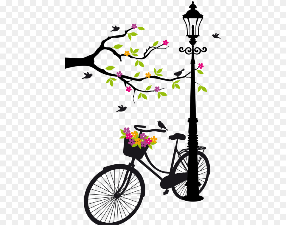 Silhouette Art Bicycling Bicycle Art Bicycle Drawing Cafepress Old Bicycle With Lamp Flower Basket Birds, Machine, Wheel, Transportation, Vehicle Png Image