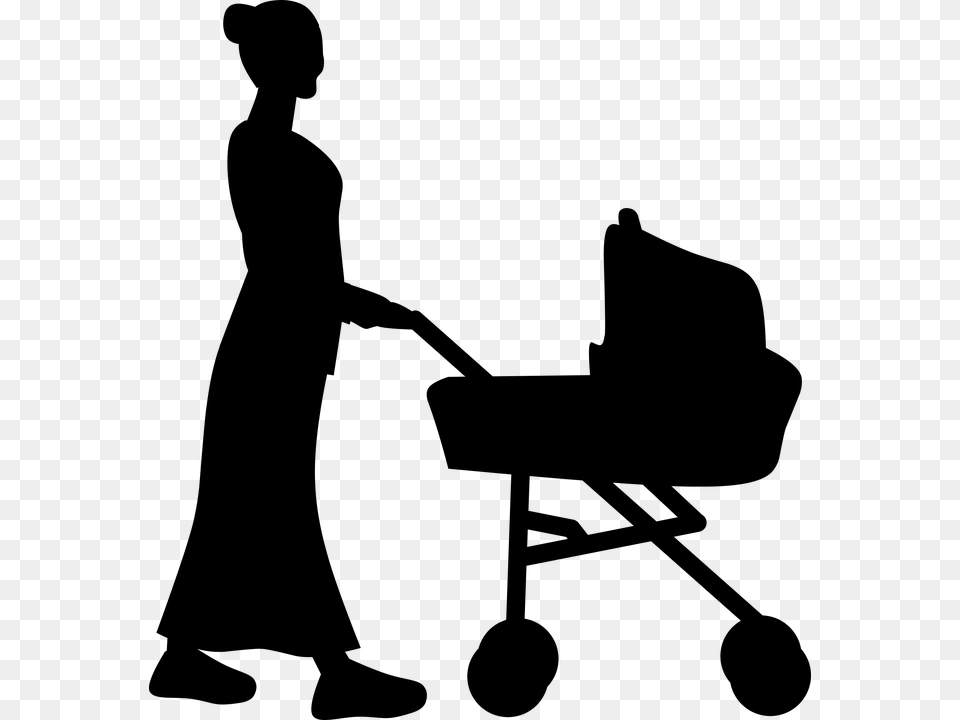Silhouette Baby Mother Carriage Push Chair Care Generation Gap In The Family, Gray Free Transparent Png