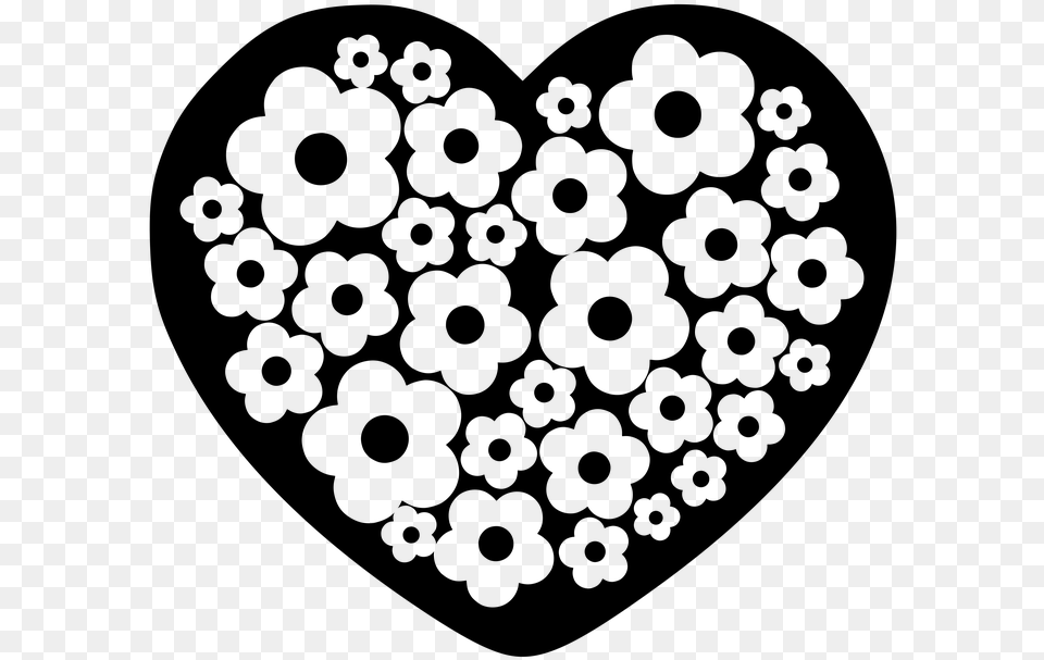 Silhouette Black Heart Flowers Figure Love Design Silhouette Herz Mit Blumen, Gray Free Transparent Png