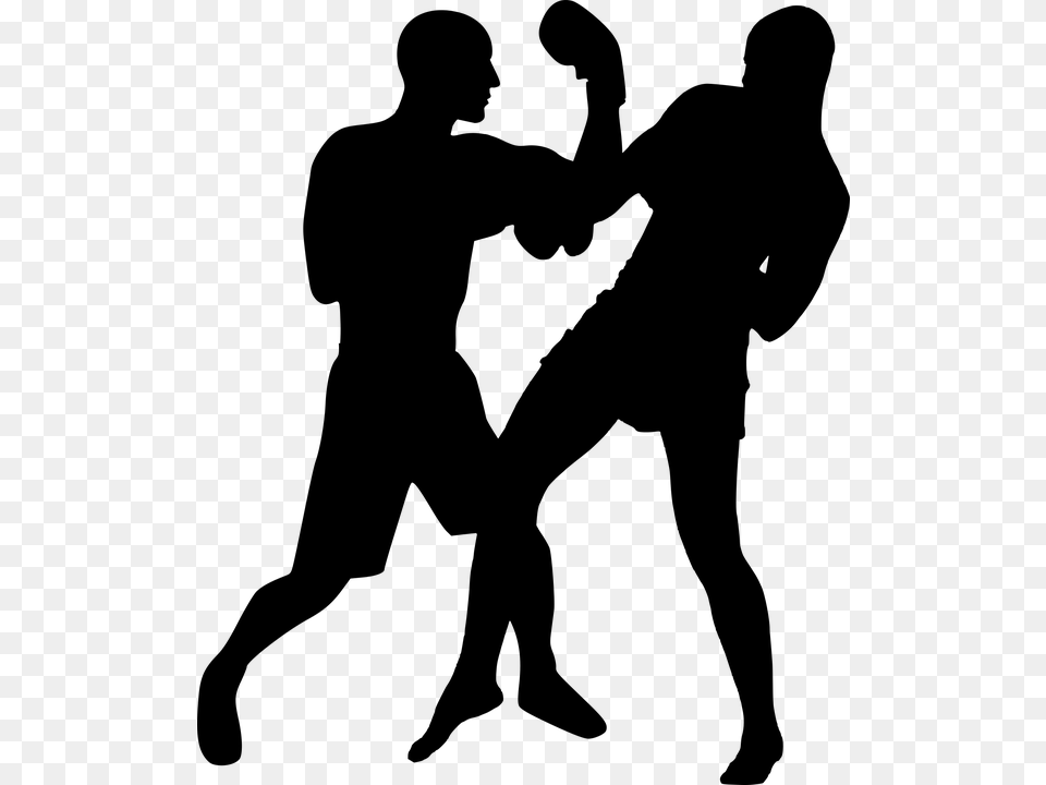 Silhouette Boxing Fighting Games Players Sport Kick Boxing, Gray Png Image