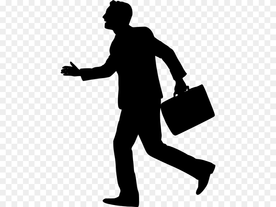 Silhouette Businessman Hurry Up Running Side Silhouette Business Man, Gray Free Png Download