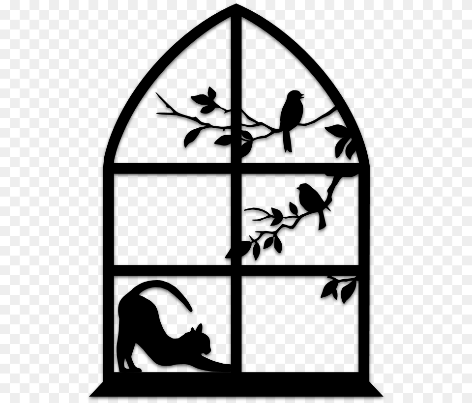 Silhouette Cat Window, Gray Png