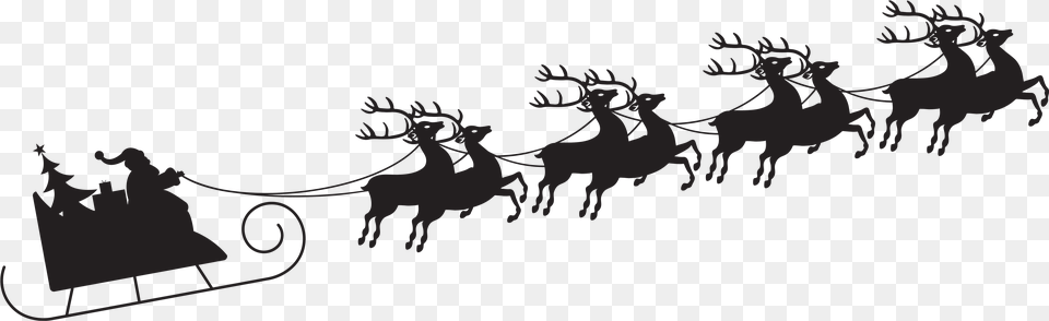 Silhouette Claus Sled Reindeer Santa Sleigh With Clipart Santa Sleigh Silhouette, Animal, Deer, Mammal, Wildlife Free Png