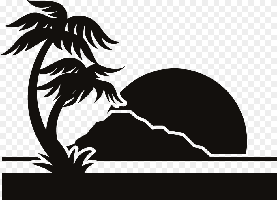 Silhouette Clip Art Beach, Stencil, Plant, Tree, Palm Tree Png