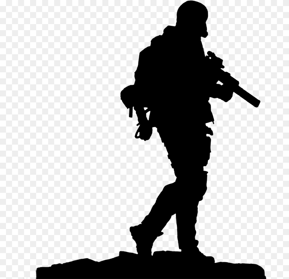 Silhouette Clip Art Kneeling Soldier Silhouette, Gray Free Png Download