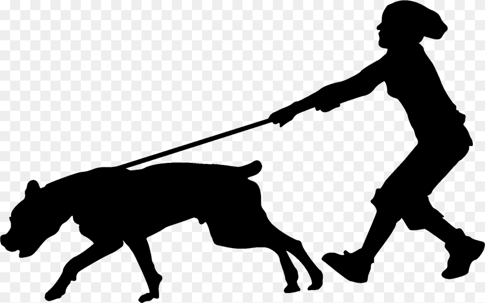 Silhouette Clip Art Of A Human Walking An Energetic Human With Dogs Silhouette, Gray Png