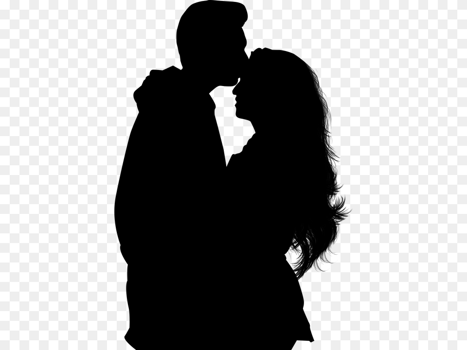Silhouette Couple Romance Couple Silhouette Woman Couple Forehead Kiss Silhouette, Gray Free Transparent Png