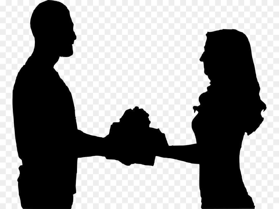 Silhouette Couple Valentine S Gift Wife Giving Giving Silhouette, Gray Free Transparent Png