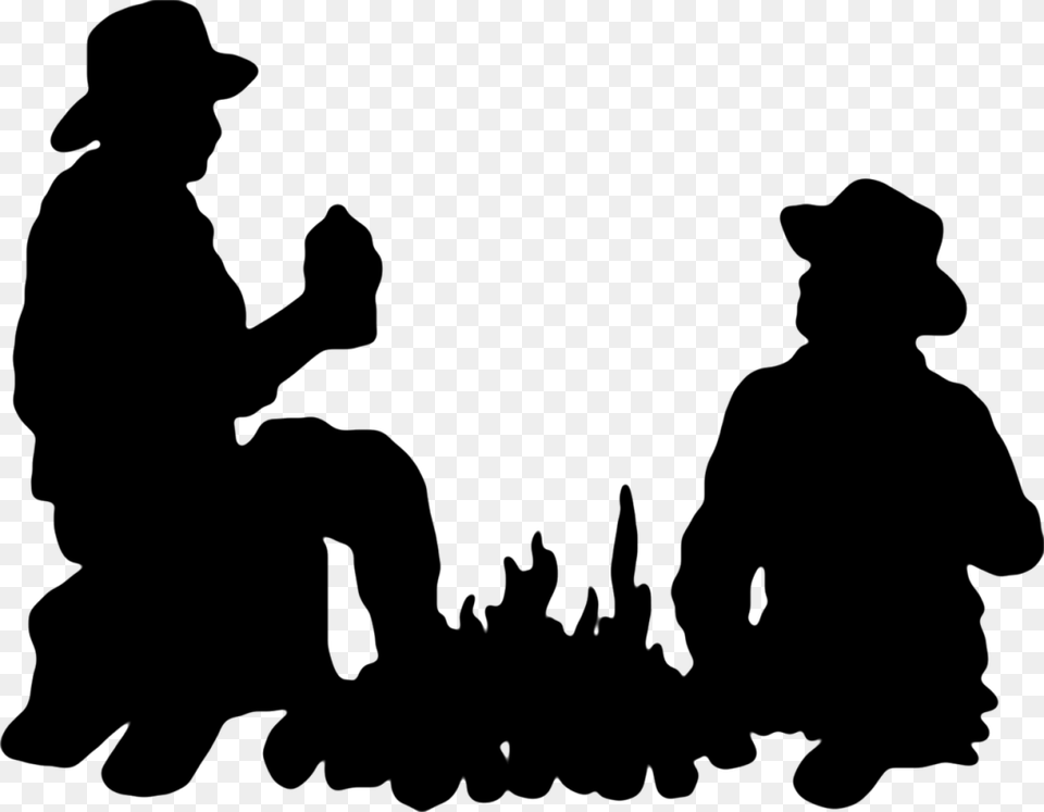 Silhouette Cowboy Clip Art Camp Fire Silhouette, Clothing, Hat Free Png Download